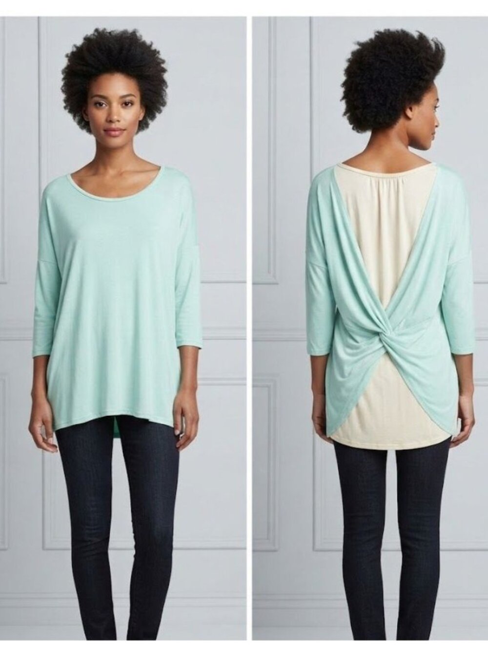 C'est La Vie Quarter Sleeve Top Mint Green Taupe Size 2x
